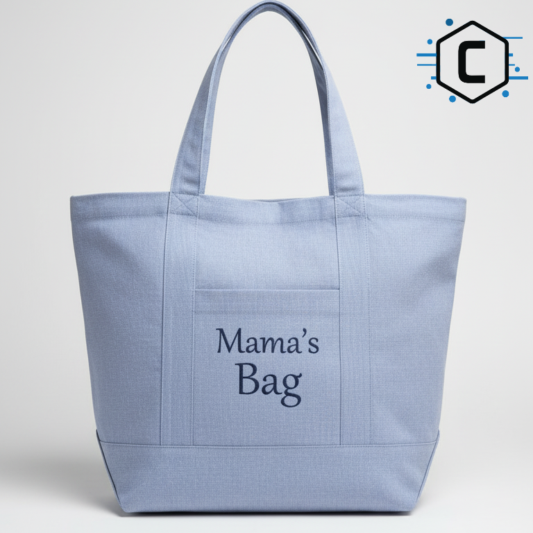 Blauwe canvas tas met de bedrukking 'Mama's Bag'