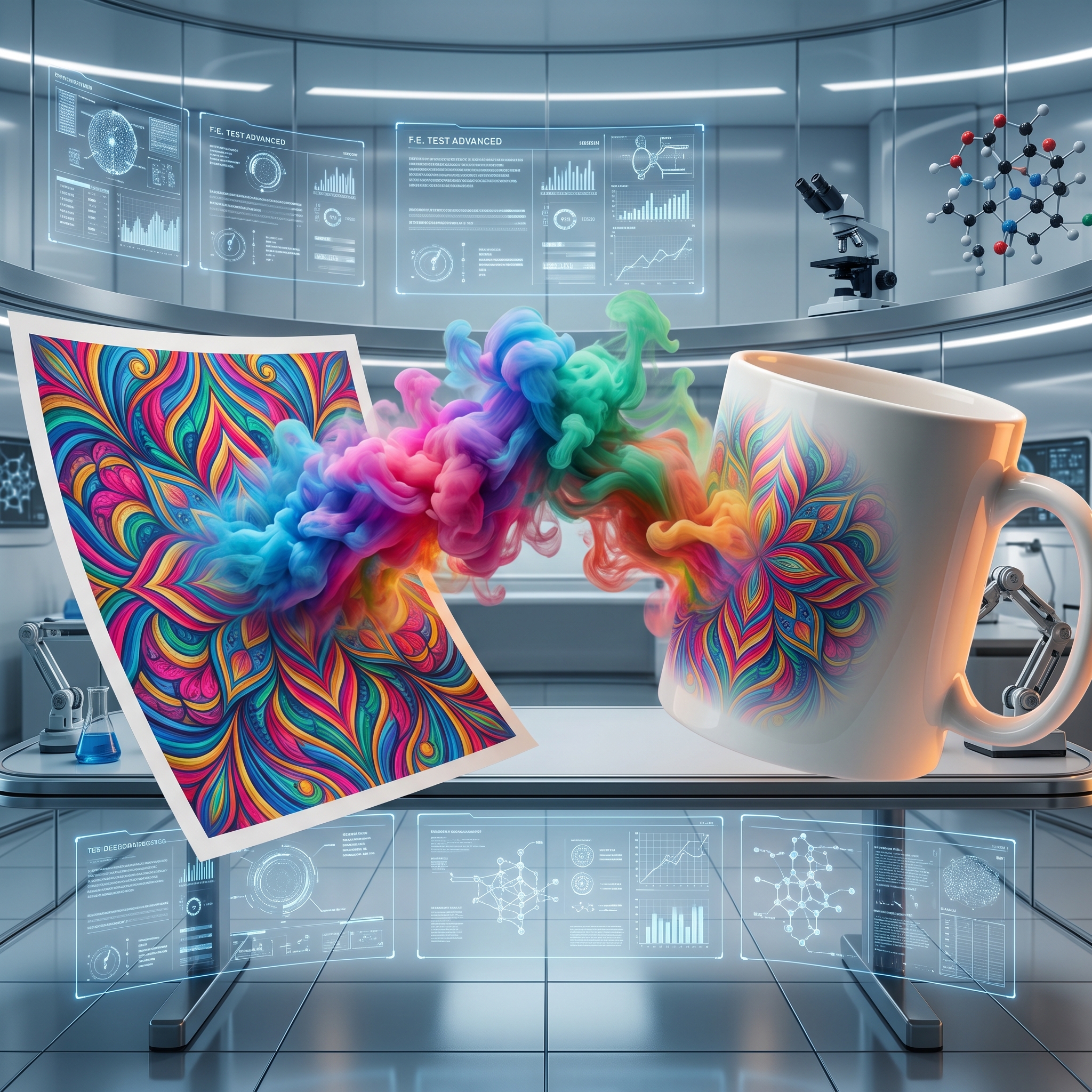 Sublimatie: het ontwerp gaat als een kleurenwolk van de print over op de mok